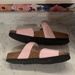 Pink Sandals Birkenstocks Birkis Size 37 Cork Platform Double Straps Stripes 7
